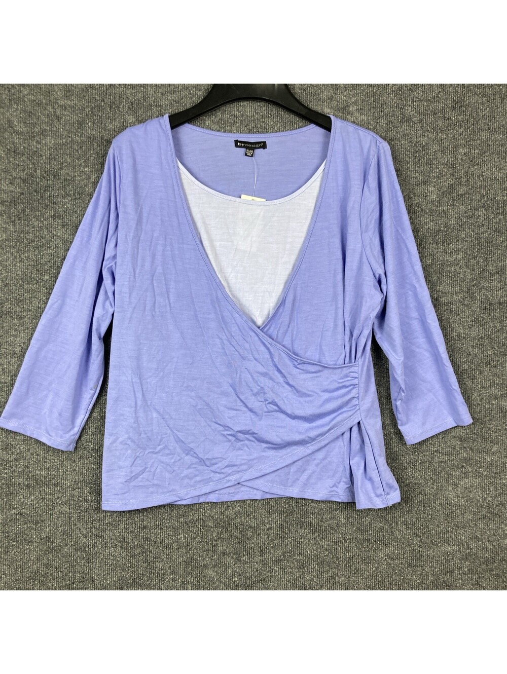 By Design Womens Size XL Purple 3/4 Sleeve Layered Wrap Shirt NWT